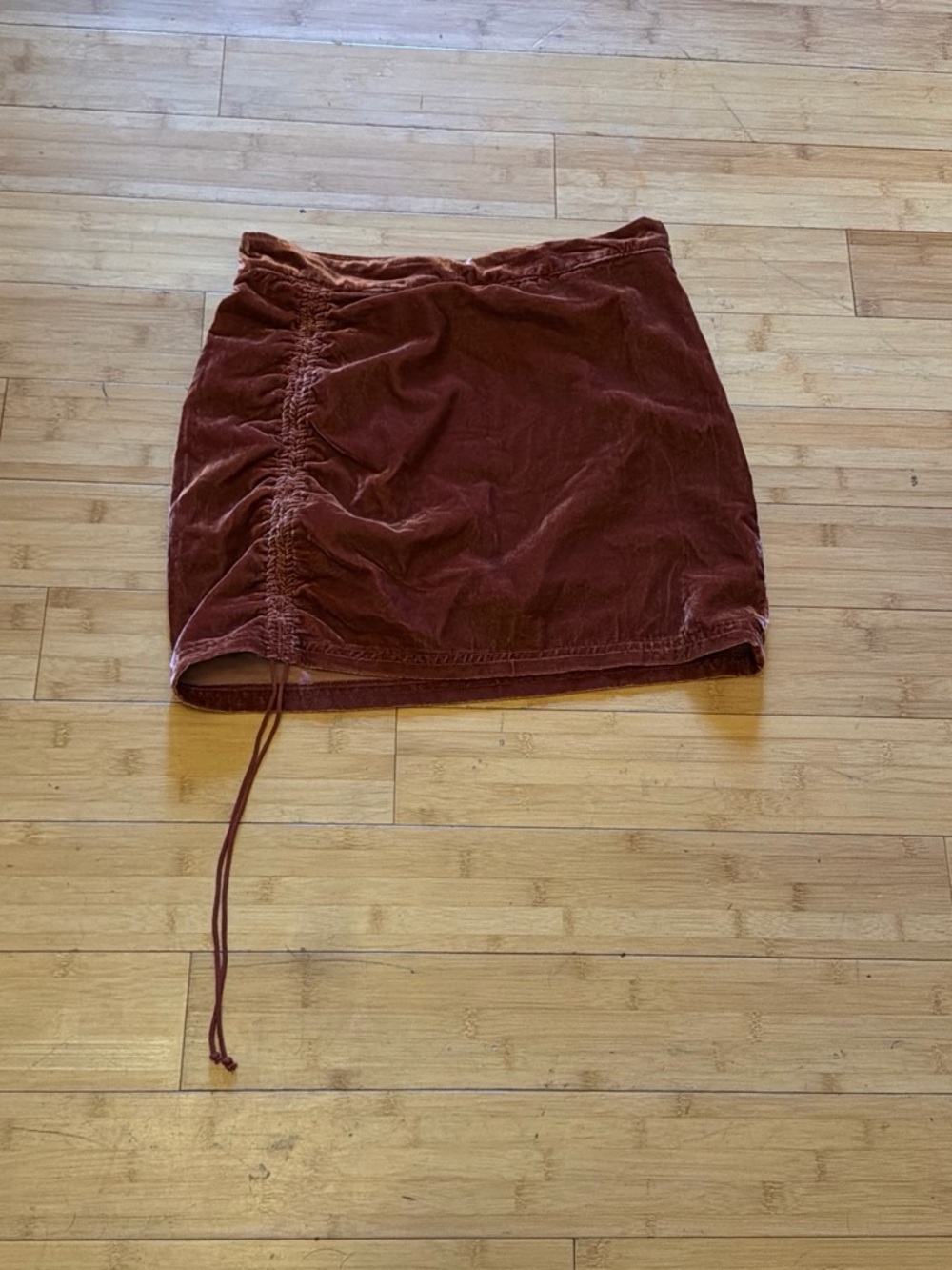 Free People Rust Drawstring Side-Ruched Mini Skirt